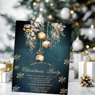 Watercolor Christmas Balls Snowflakes Company Invitation