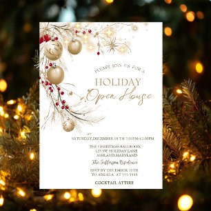 Watercolor Christmas Balls Sparkle Branches Invitation