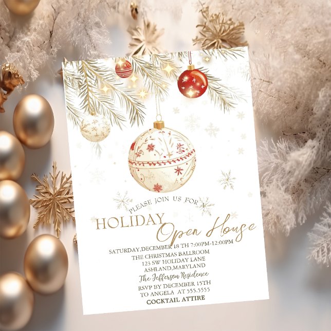 Watercolor Christmas Balls Sparkle Open House Invitation (Creator Uploaded)