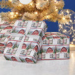 Watercolor Christmas Barn with Snowman Wrapping Paper<br><div class="desc">Watercolor red barn with snowman,  Christmas wreath,  and old fence in snowflakes.</div>