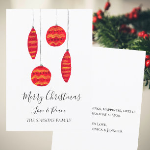 Watercolor Christmas Baubles Merry and bright Holiday Card