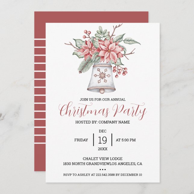 Watercolor Christmas Bell  Invitation (Front/Back)