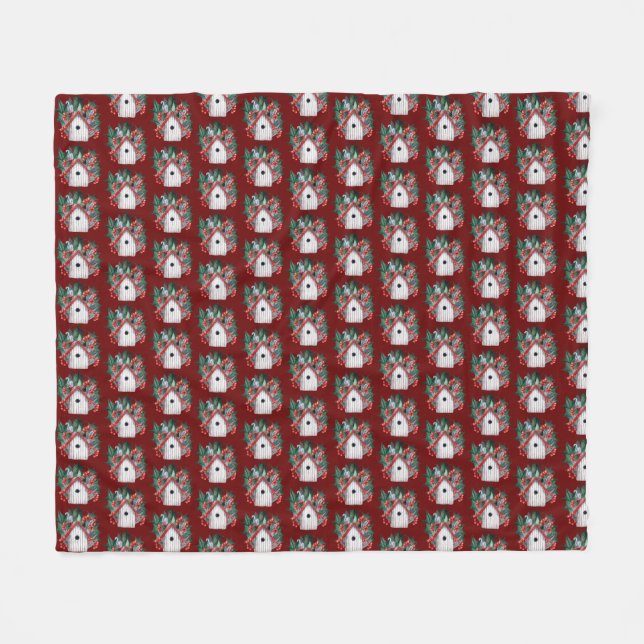 Watercolor Christmas Birdhouse   Fleece Blanket (Front (Horizontal))