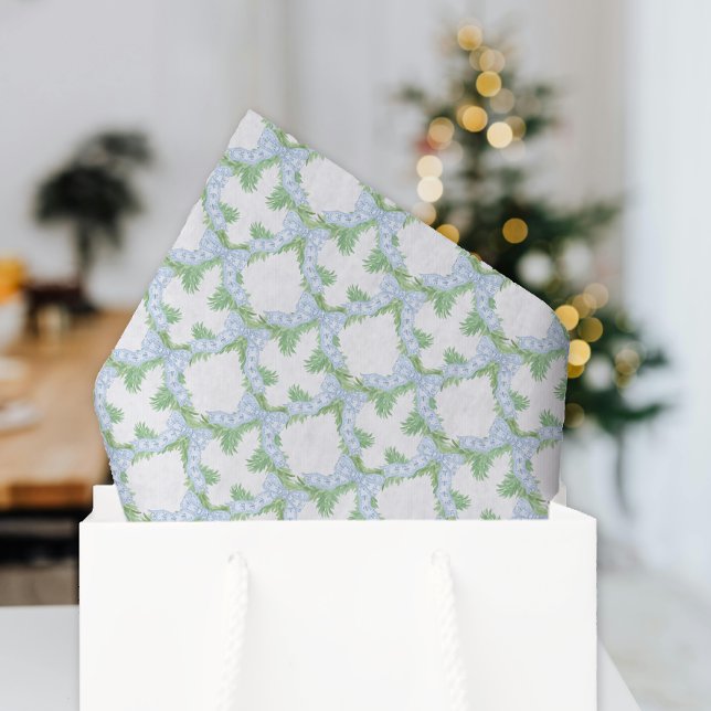 Watercolor Christmas Blue Bow Garland Tissue Paper (Creator Uploaded)
