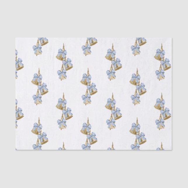 Watercolor Christmas Blue Chinoiserie Bow Bells Tissue Paper (Front)