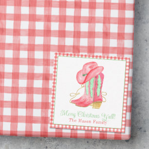 Watercolor Christmas Boots Monogram Crest Photo Card