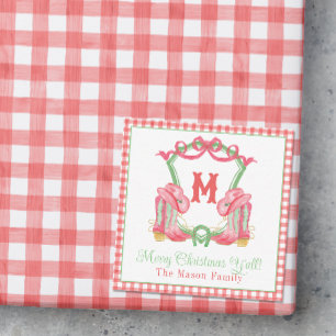 Watercolor Christmas Boots  Monogram Crest Photo Card