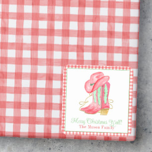 Watercolor Christmas Boots Monogram Crest Photo Square Sticker