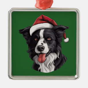 Watercolor Christmas Border Collie Ornament