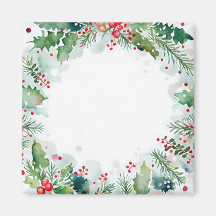 Watercolor Christmas Border Holly and Berries Magnet