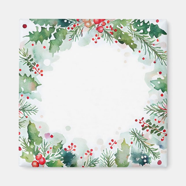 Watercolor Christmas Border Holly and Berries Magnet (Front)