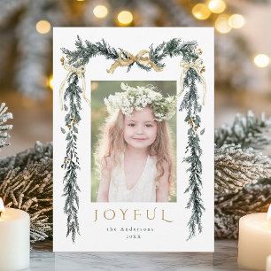 Watercolor Christmas Border Photo Holiday Card
