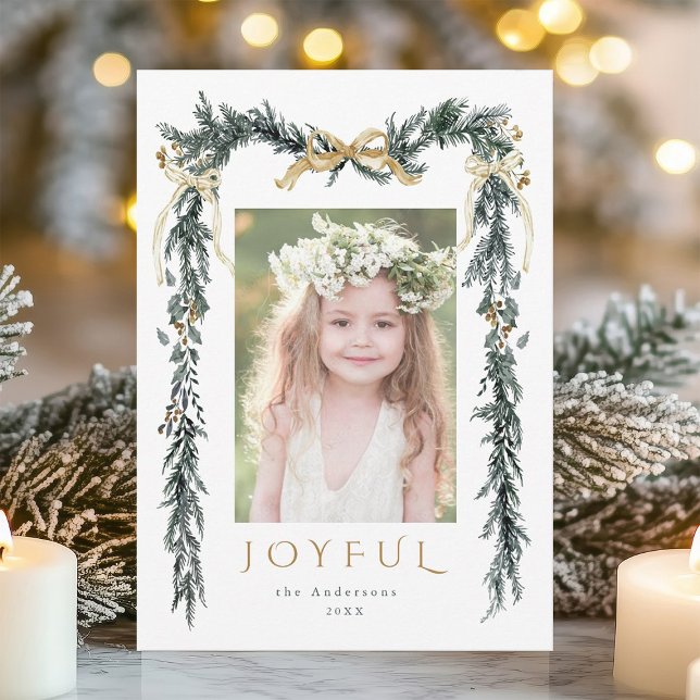 Watercolor Christmas Border Photo Holiday Card (Creator Uploaded)