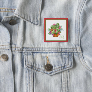 Watercolor Christmas botanical bouquet 15 Cm Square Badge