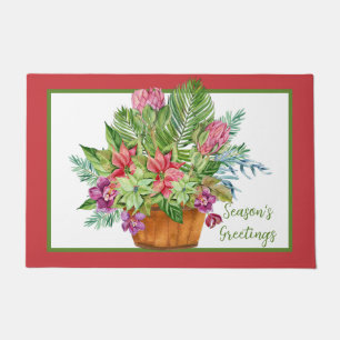 Watercolor Christmas botanical bouquet Doormat