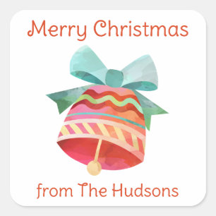 Watercolor Christmas Bow Bell Gift Stickers