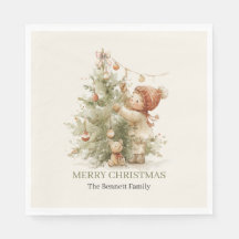 Watercolor Christmas Boy Decorating Tree