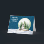 Watercolor Christmas Bunny and Snowman<br><div class="desc">Cute watercolor snowman in a snow globe with pine trees and a curious rabbit with snowflakes on a blue sky background.
Background colour can be changed.
All text is editable.</div>