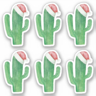 Watercolor Christmas cactus. Green Santa Claus