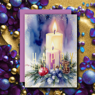 Watercolor Christmas Candle Purple