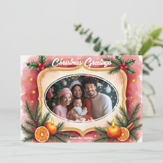 Watercolor Christmas Candlelight & Citrus card (Standing Front)
