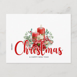 Watercolor Christmas Candles & Flora Greetings Holiday Postcard
