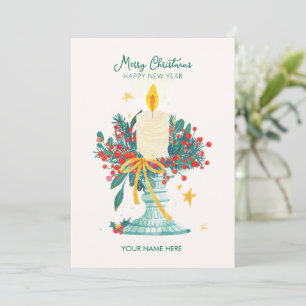 Watercolor Christmas Candles Holiday Card