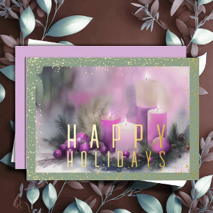 Watercolor Christmas Candles Purple Green