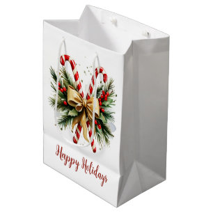 Watercolor Christmas Candy Cane Bouquet Medium Gift Bag