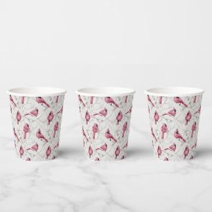 Watercolor Christmas Cardinal Birds Paper Cups