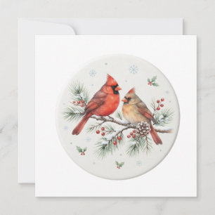 Watercolor Christmas Cardinals Ornament Holiday Card