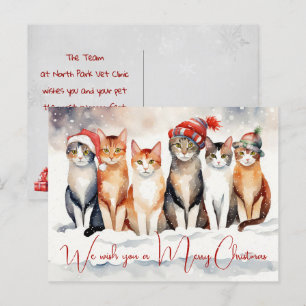 Watercolor Christmas Cats From Veterinarian Clinic Holiday Postcard