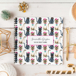 Watercolor Christmas Cats Personalised Notebook