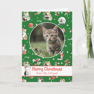 Watercolor Christmas Cats Personalised Photo Holiday Card