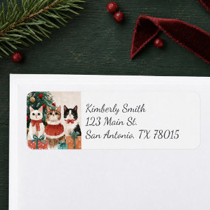 Watercolor Christmas Cats Return Address