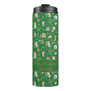Watercolor Christmas Cats Whimisical Thermal Tumbler