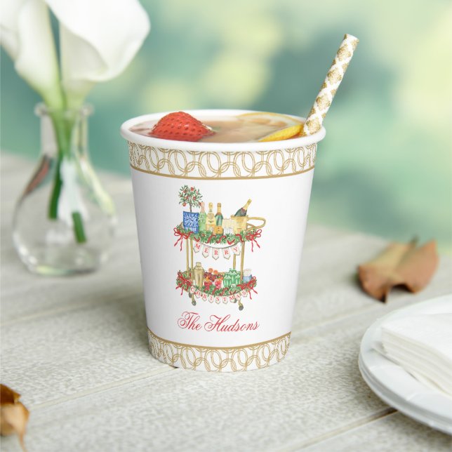 Watercolor Christmas Champagne Bar Cart Paper Cups (Insitu)