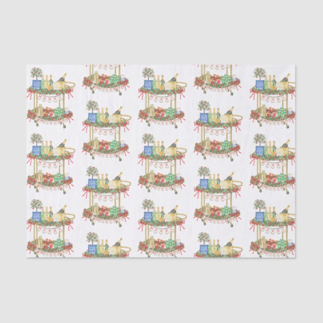 Watercolor Christmas Champagne Bar Cart Tissue Paper (Front)