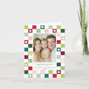 Watercolor Christmas Chequered Stars Design Holiday Card