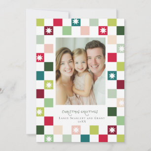 Watercolor Christmas Chequered Stars Design Holiday Card