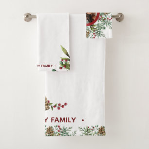 Watercolor Christmas Cherry Holiday Photo Bath Towel Set