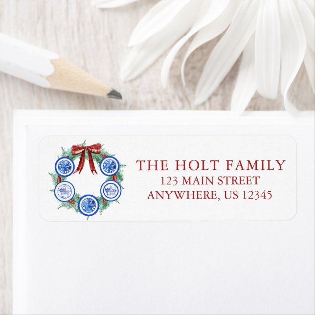 Watercolor Christmas Chinoiserie Plates Wreath (Insitu)