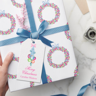 Watercolor Christmas Colorful Tinsel & Baubles Gift Tags