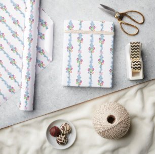 Watercolor Christmas Colourful Baubles Tinsel Wrapping Paper