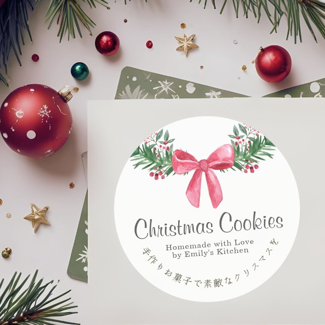 Watercolor Christmas Cookie Box Label Red Bow (Creator Uploaded)