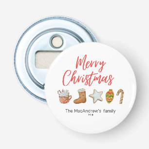 Watercolor Christmas cookie drinks candy cane Bottle Opener