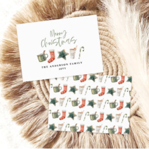 Watercolor Christmas cookie drinks candy cane Holiday Card