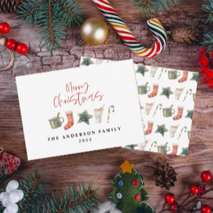 Watercolor Christmas cookie drinks candy cane Holiday Card