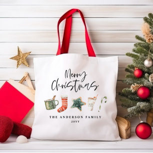 Watercolor Christmas cookie drinks candy cane Tote Bag
