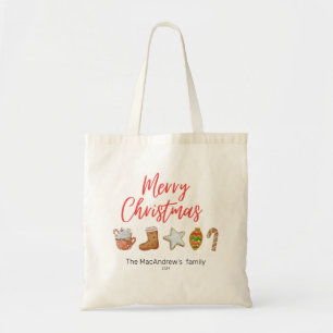 Watercolor Christmas cookie drinks candy cane Tote Bag